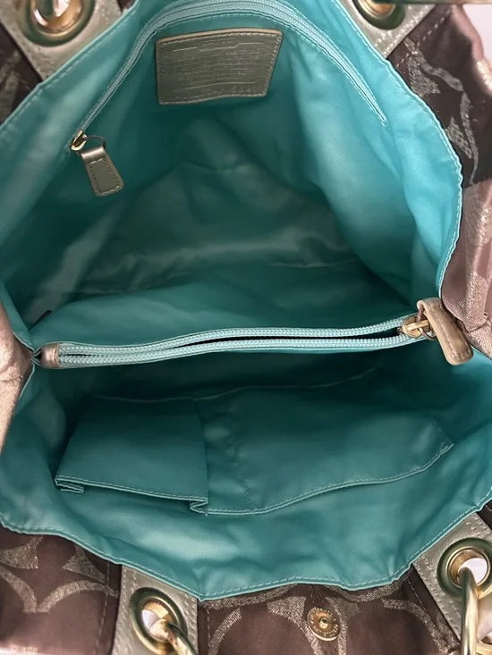 Coach Hampton Brown/Gold Signature Double Handles Travel Tote Bag Purse 🌺🌺 - Picture 9 of 14